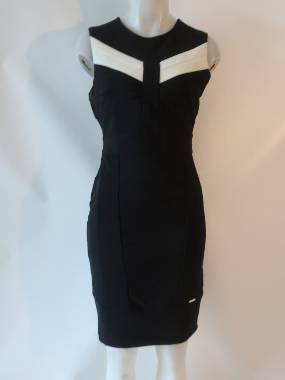 Womens Just Cavalli Black White (Item-703) Colorblock Rib Pencil Sheath Dress L